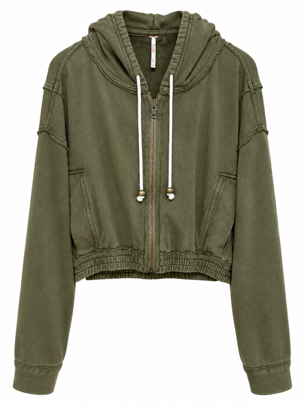Free People Olive Cropped Utility Hoodie Women's L Oversized Zip Jacket